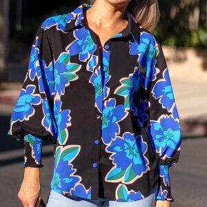 Cupshe Bold Floral Print Button-Front Shirt | Size M | NWOT | Tropical Vibes